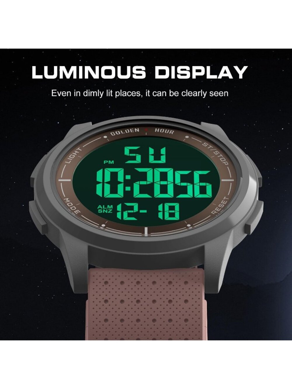 Men's Pink Rubber Strap Ultra-Thin Minimalist Sports Waterproof Digital Watch - Picture 5 of 6